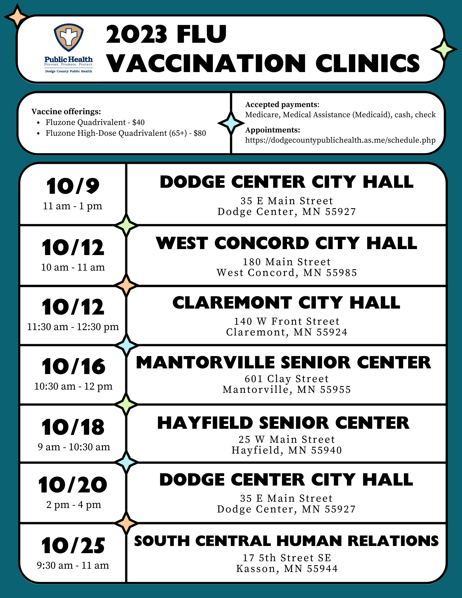 2023 Flu Vaccination Clinics Calendar